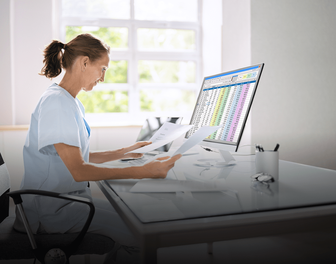 Woman analyzing data on computer